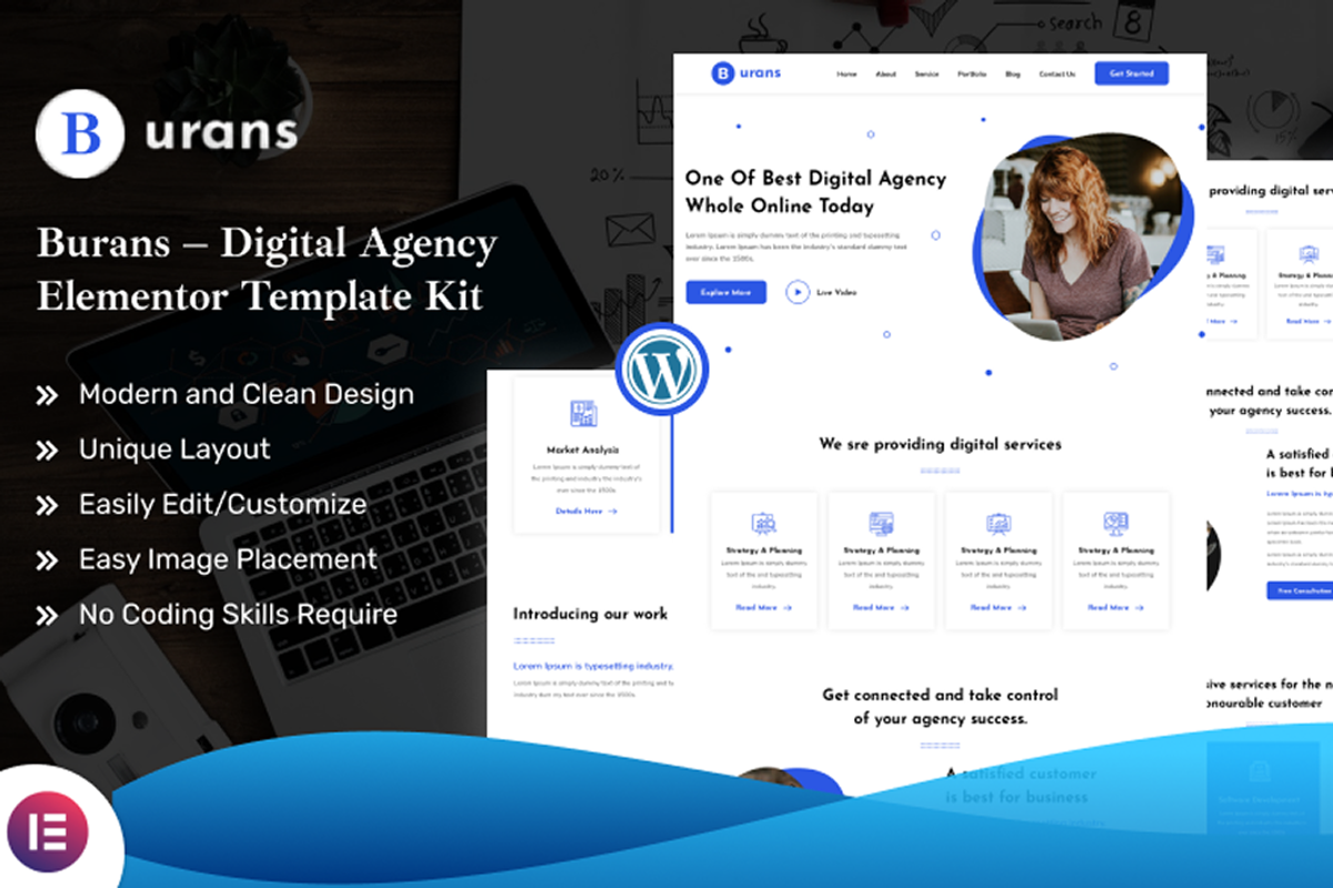 Burans Digital Agency Elementor Kit, a WordPress Template by Techeshta Solutions (Photo 1 of 5)