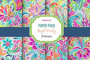 Bright Paisley Pattern Digital Paper, a Pattern Graphic by Paper & Pattern Studio