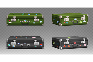 Old green and black suitcases set, an Illustration by art PVP - market