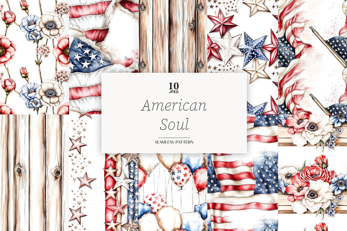 Red White Blue Digital Paper Pack, a Pattern Graphic by GlamArtZhanna (Photo 1 of 4)