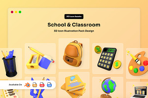 School & Classroom 3D Icon Pack, an Education Illustration by twinstd