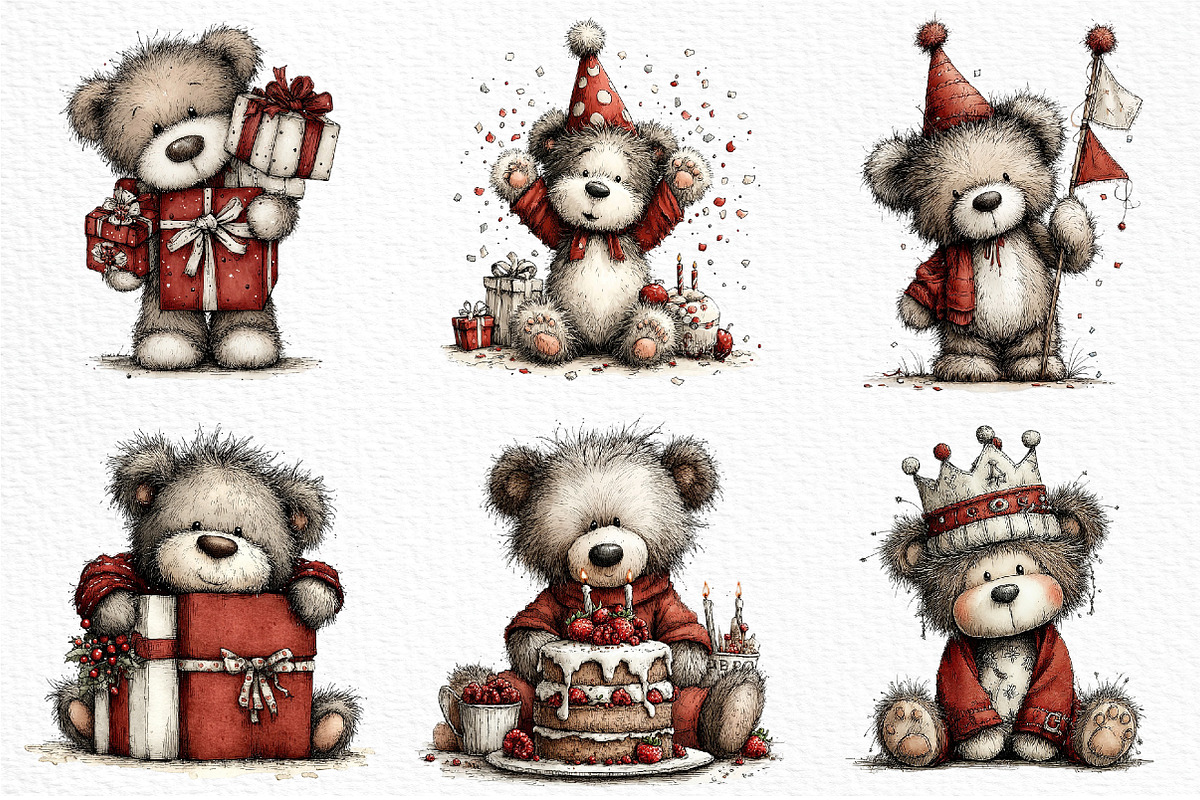 Whimsical Birthday Teddy Bear Clipar, an Illustration by Craft Nest (Photo 4 of 11)