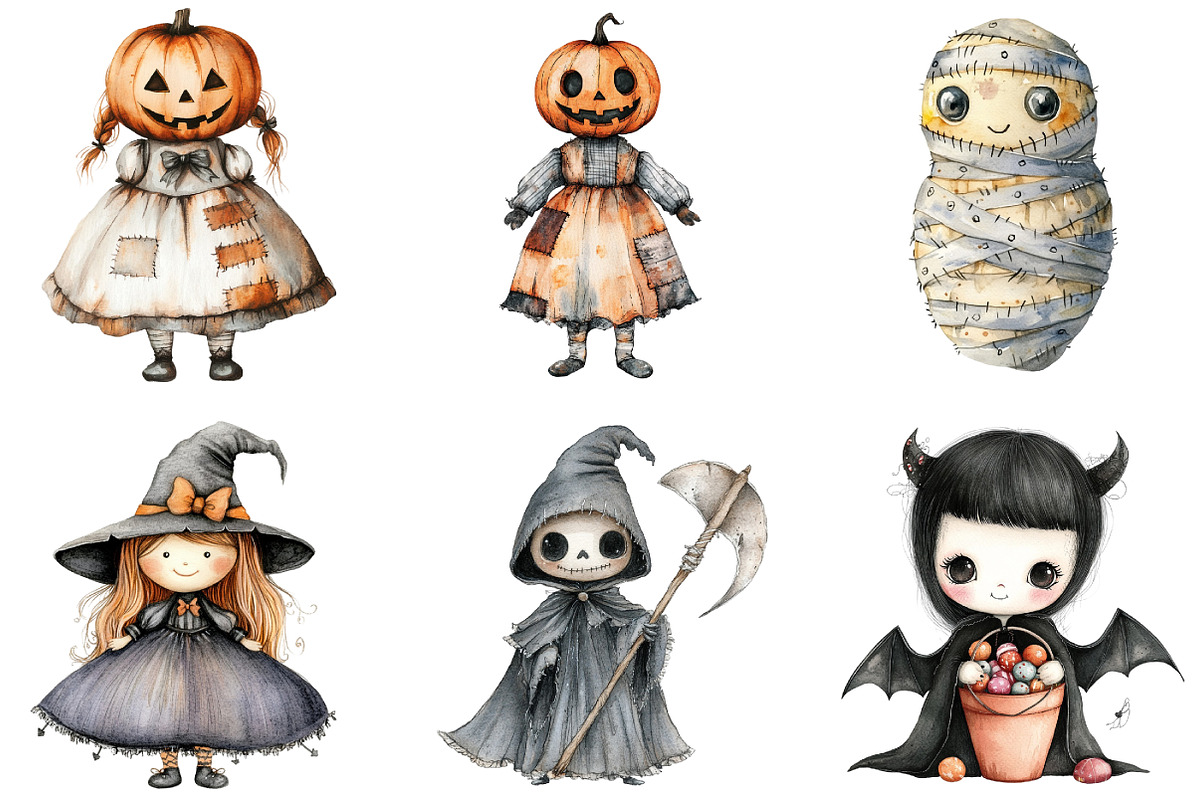 Whimsical Halloween Dolls Clipart, an Illustration by DreamArtGraphic (Photo 4 of 5)