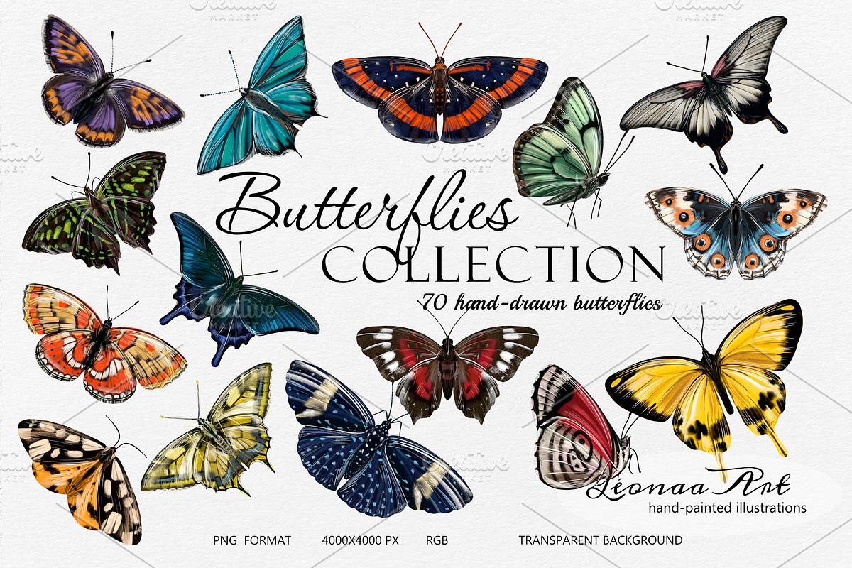 Butterflies Clipart Set, an Animal Illustration by Leonaa art (Photo 3 of 12)