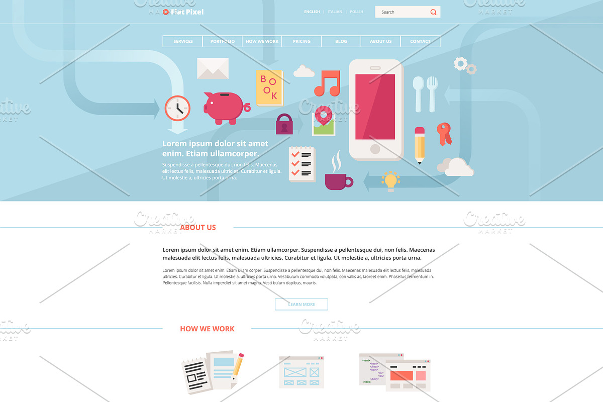 FlatPixel - Illustrated PSD Template, a Landing Page Template by Mgd.Design (Photo 2 of 5)