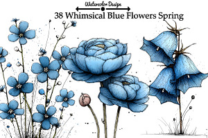 Whimsical Blue Flowers Spring png, an Illustration by Watercolor design