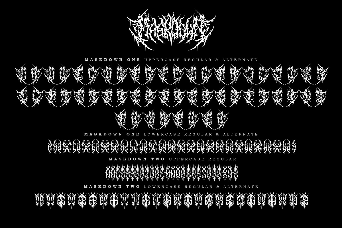 Maskdown | Black Metal Font Vol. 1, a Blackletter Font by Madhaline Studio (Photo 8 of 9)
