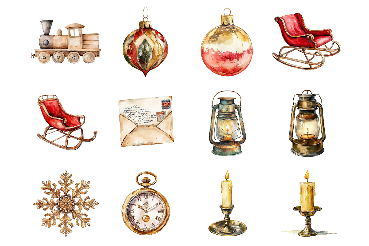 Old Vintage Christmas Clipart, an Illustration by Design Market (Photo 2 of 4)