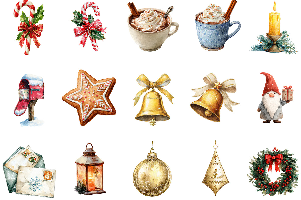 Watercolor Holiday Clipart Bundle, an Illustration by Designking (Photo 2 of 5)
