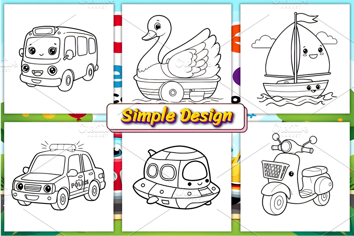 Cute Vehicles Coloring Book for Kids, a Decorative Illustration by Ink Gallery (Photo 2 of 4)