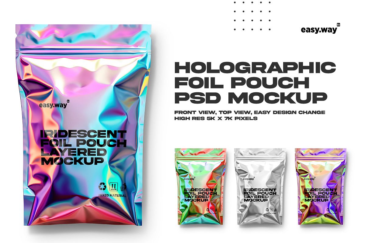 Holographic Foil Pouch PSD Mockup, a Product Mockup by easy.way (Photo 1 of 5)