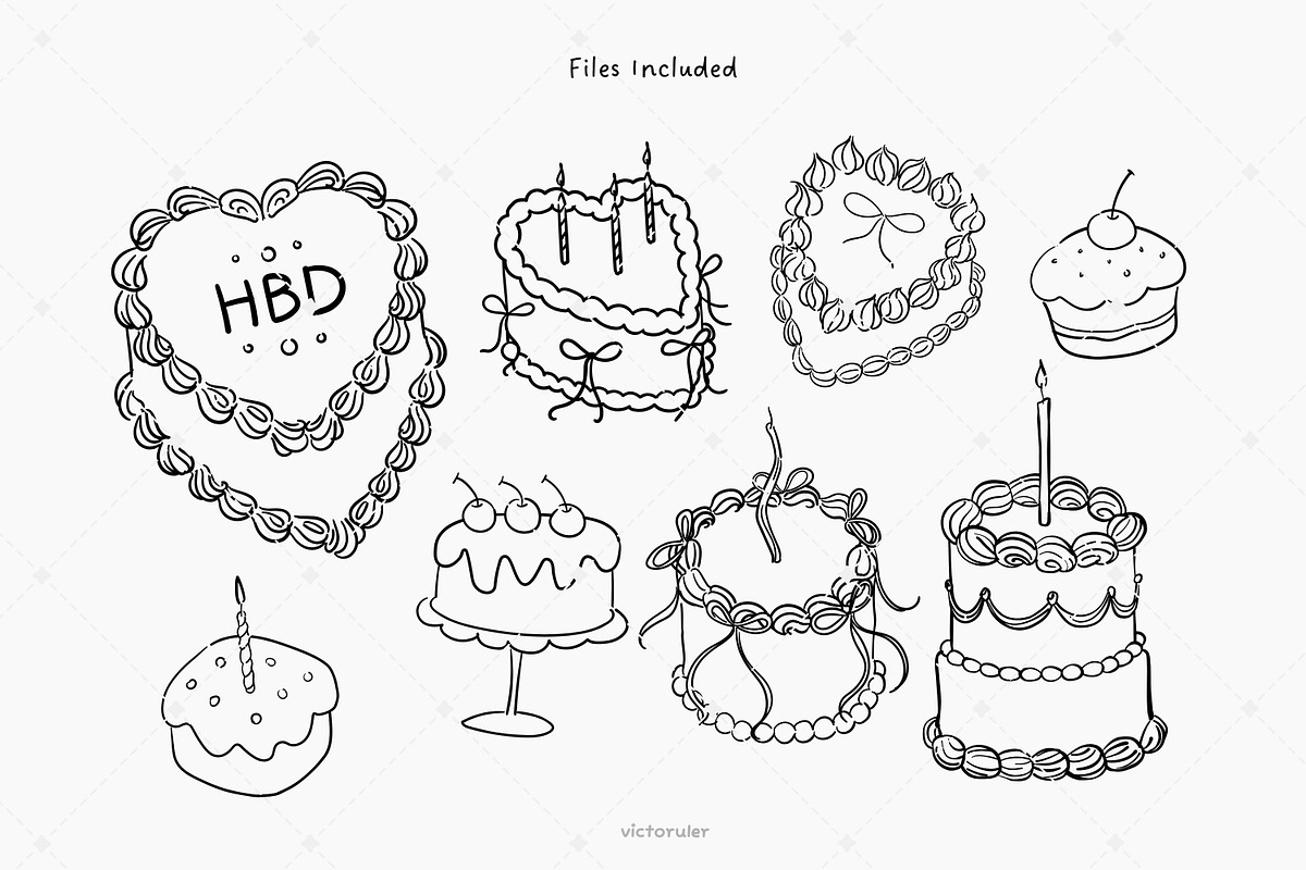 Hand-Drawn Birthday Cake Clipart, a Food Illustration by Victoruler (Photo 3 of 7)