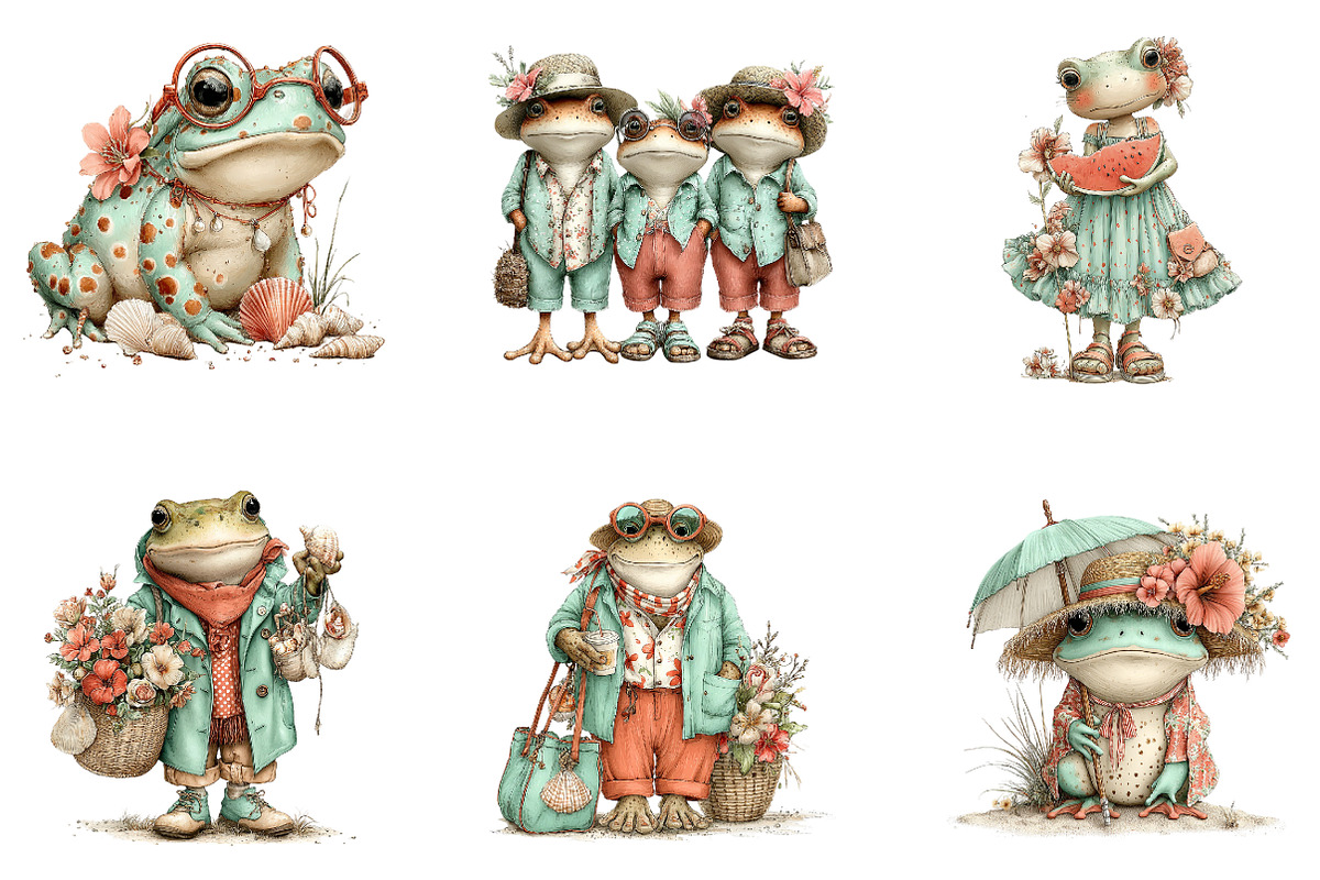 Whimsical Summer Frog Clipart, an Illustration by CreationArt (Photo 2 of 7)