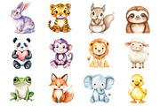Watercolor Kawaii Animals, an Illustration by Design Market (Thumbnail 2 of 3)