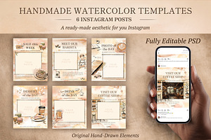 Watercolor Instagram Post Templates, a Social Media Template by Elena Naumchenkova