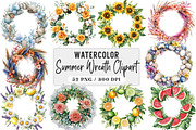 Watercolor Summer Wreath Clipart, an Illustration by DreamArtGraphic (Thumbnail 1 of 4)