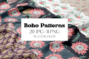 Watercolor Protea Boho Patterns