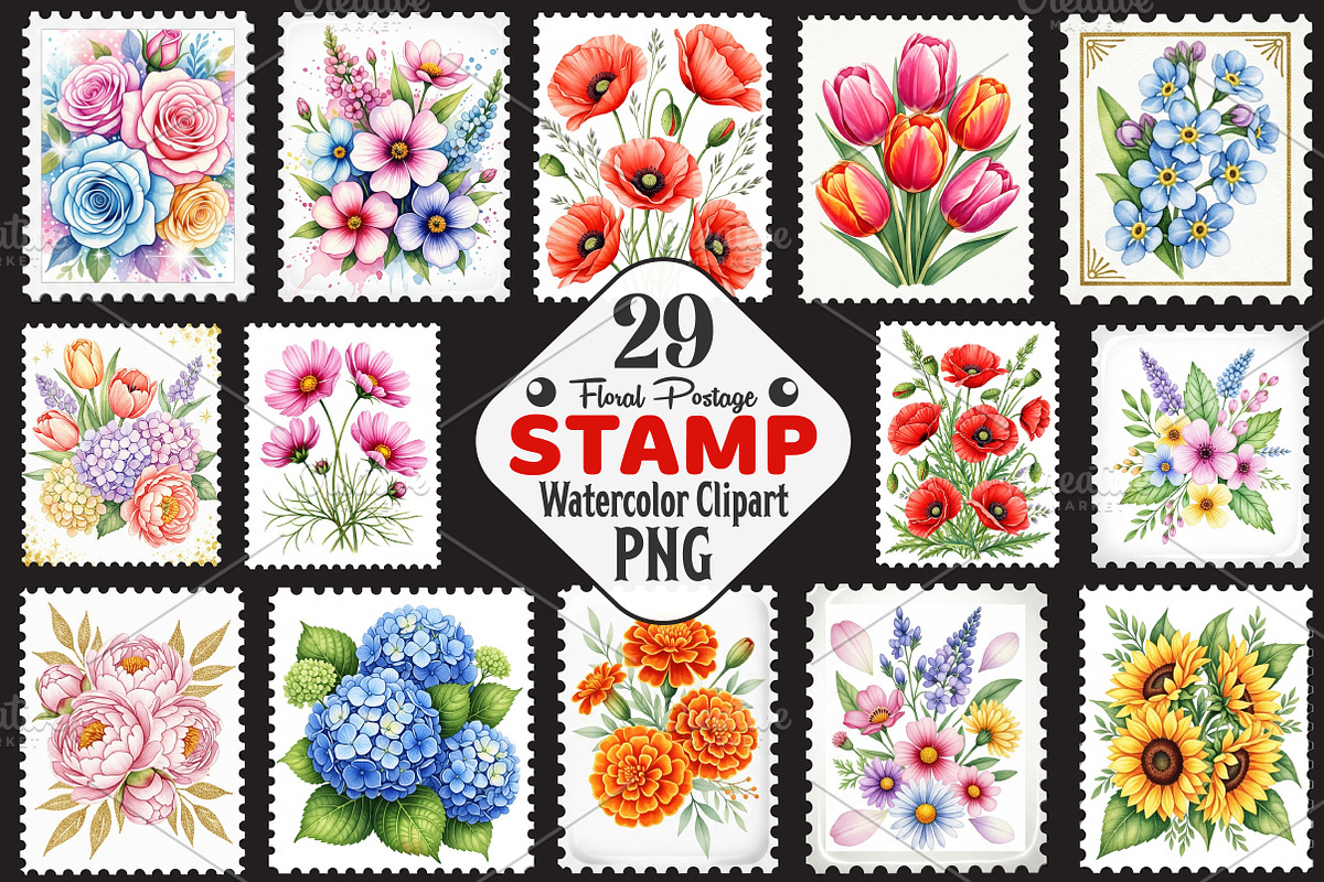 Floral Postage Stamp Clipart, an Illustration by RobertsArt (Photo 1 of 5)