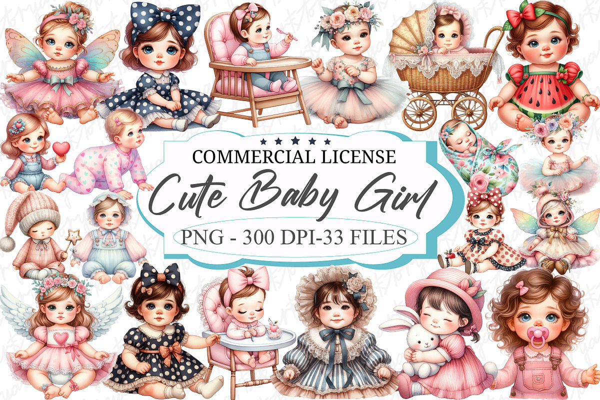 Cute Baby Girl Watercolor Clipart, a Graphic by designcity5 (Photo 1 of 5)