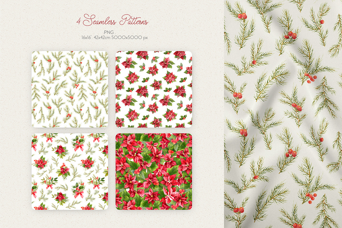 Christmas Poinsettia Floral Clipart, an Illustration by Julia M. Watercolor (Photo 9 of 11)
