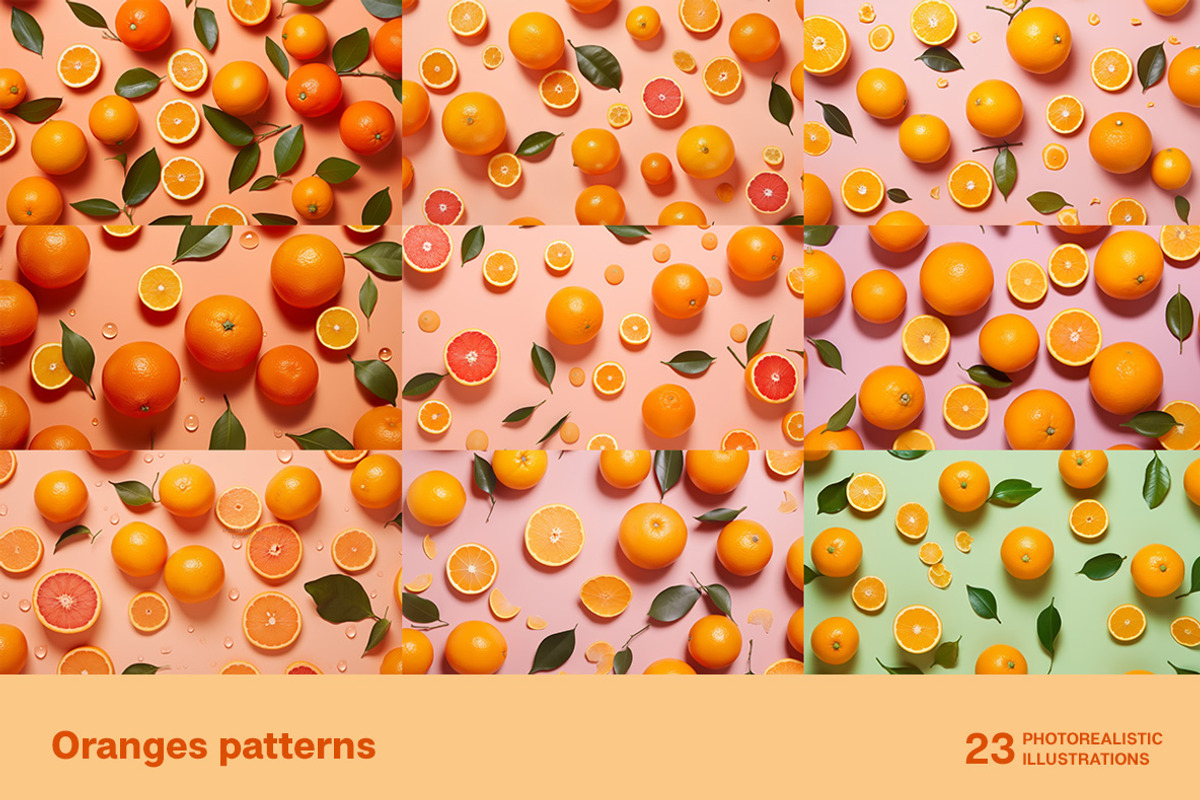 Oranges patterns - 23 images, a Food Illustration by Handmadefont (Photo 6 of 9)
