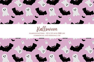 Ghost Bat Halloween Seamless Pattern