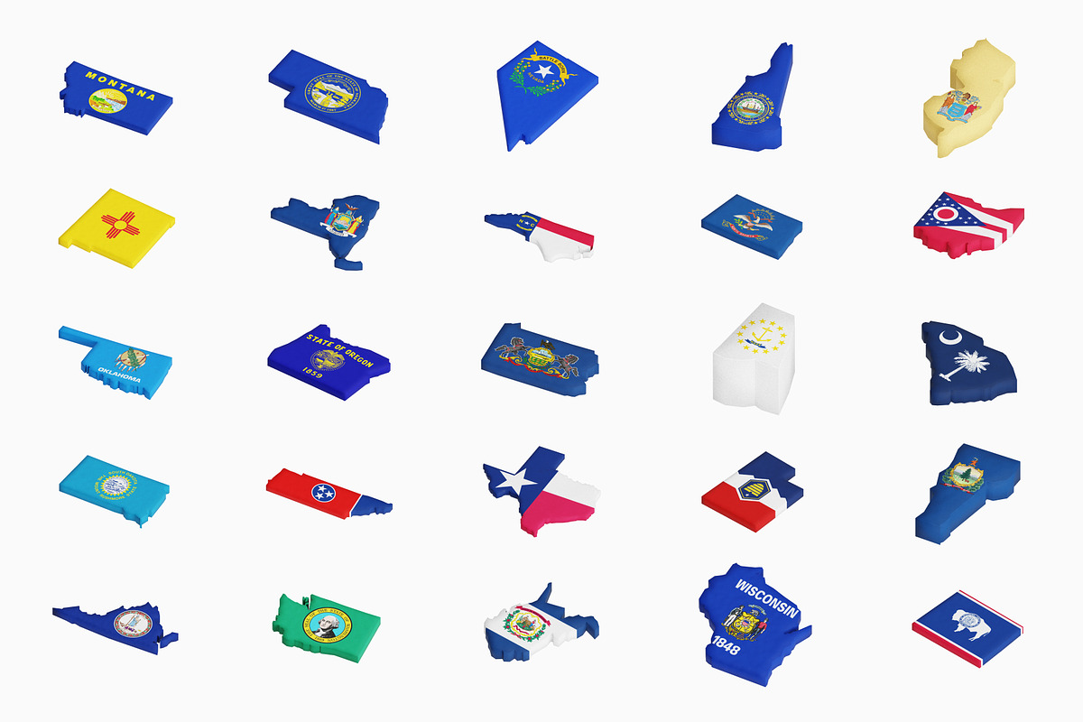 Us State Map Flag 3D Icon Set, an Object 3D Model by Eklip Studio (Photo 2 of 3)