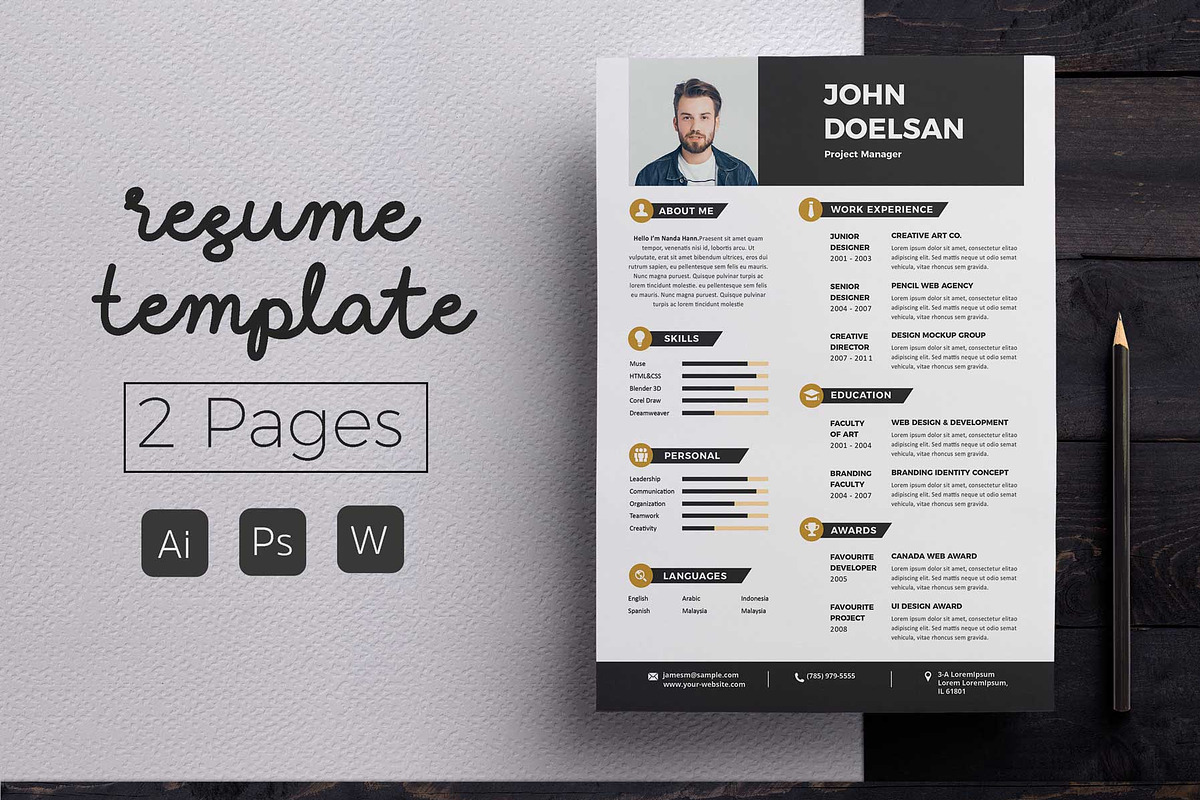Modern Resume & CV Template, a Resume Template by Hito Graphic (Photo 1 of 8)