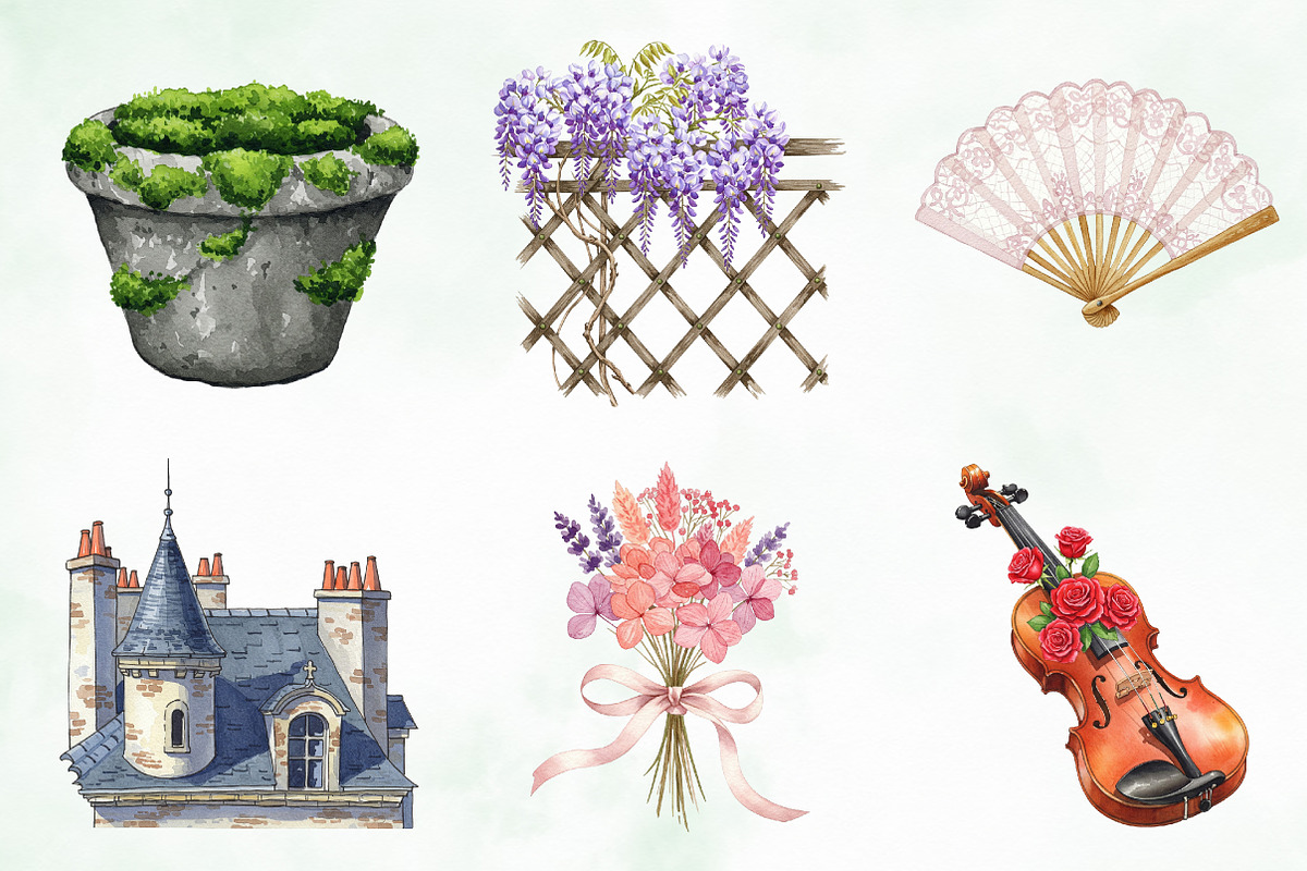 Chateau Vintage Watercolor Doodles, an Illustration by Creative Art (Photo 4 of 9)