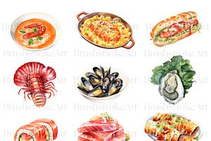 Watercolor Seafood Clipart, Fish PNG