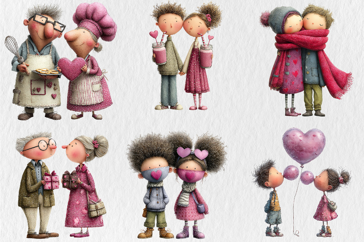 Quirky Valentine Day Couple Clipart, a Seasonal Illustration by Rose Art (Photo 3 of 7)