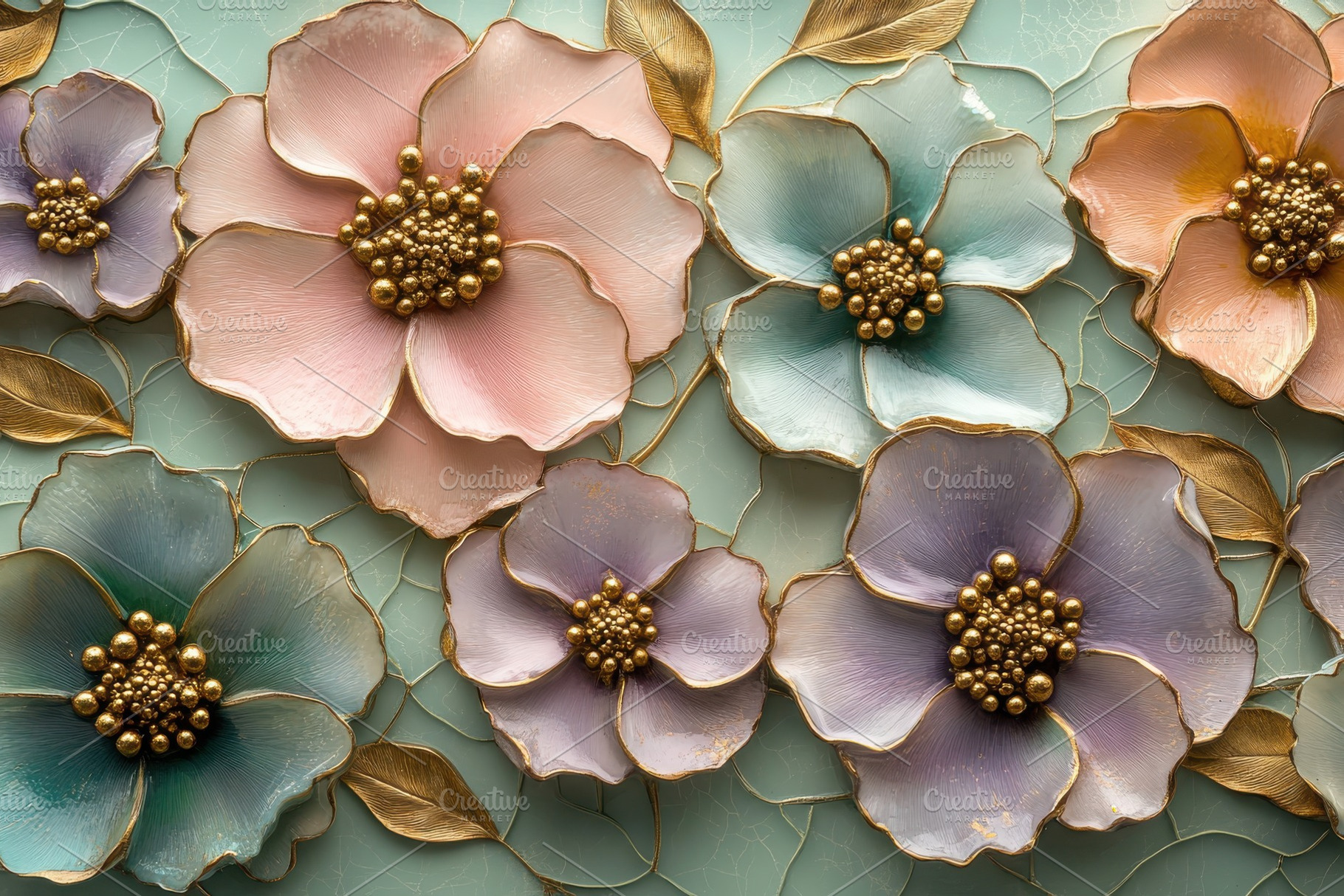 Elegant Pastel Flowers Gold Accents, a Photo by Pixeness Studio
