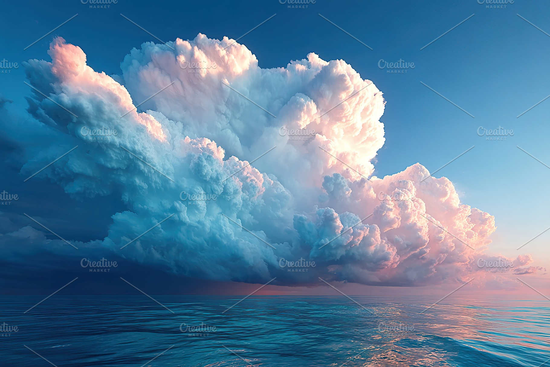 Vibrant sunset sky with dramatic clouds over calm ocean waters, a Nature Photo by AlyaAnd