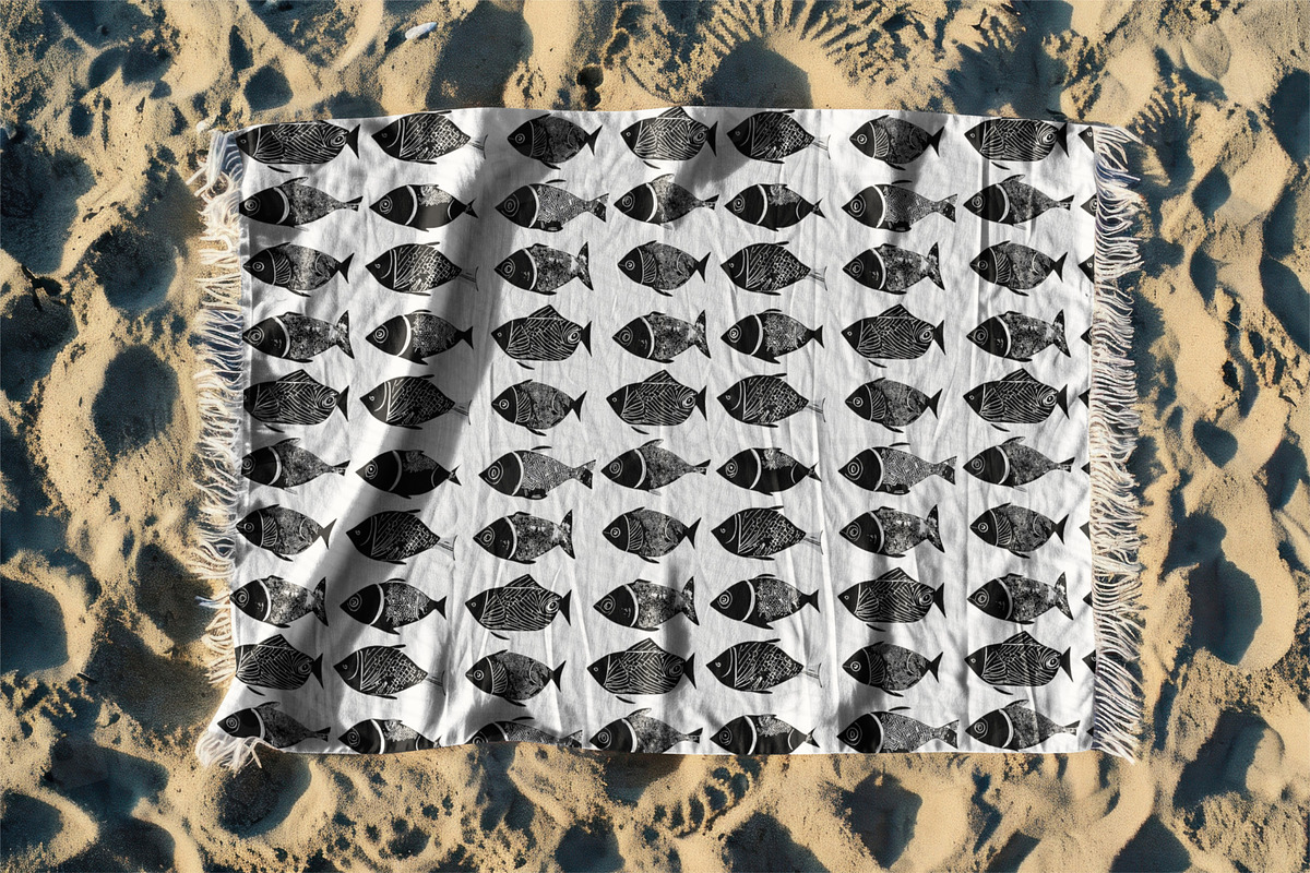 Monochromatic retro school of fish, an Animal Illustration by Mintpoptrend (Photo 3 of 4)