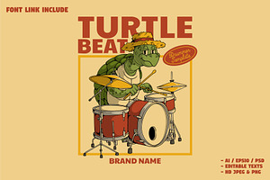 Turtle Mascot Playing Drum Set, a Branding & Logo Template by Judsart