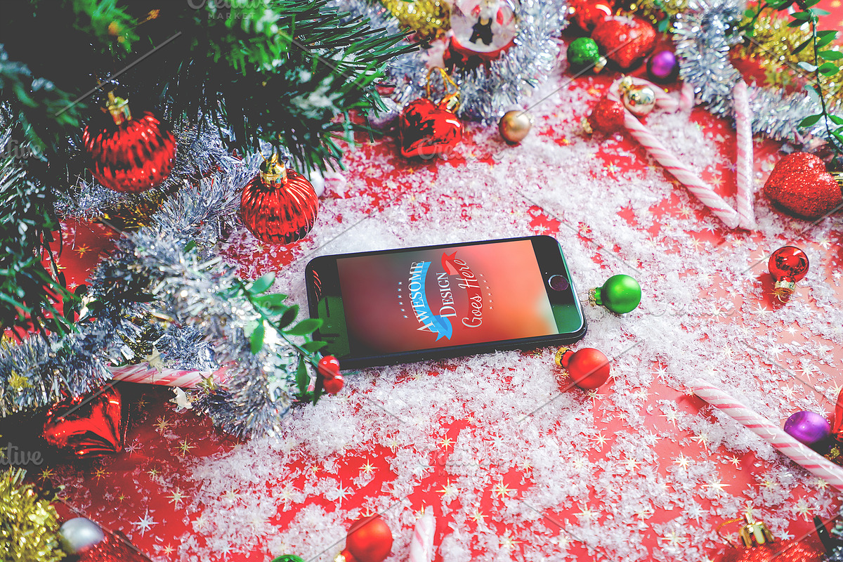 Christmas & New Year Mock-Up, an iPhone Mockup by EmilGuseinov (Photo 9 of 23)