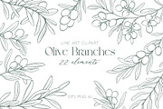 Line Art Olive Branches Clipart, an Object Graphic by ElenKoss (Thumbnail 1 of 10)