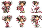 Whimsical Girl Flower Spring Clipart, an Illustration by CraftArtStudio (Thumbnail 2 of 6)