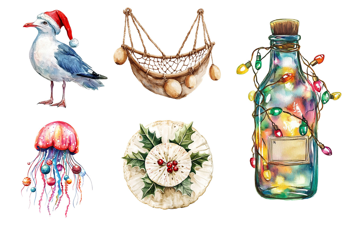 Watercolor Nautical Christmas Clipar, an Illustration by Dream Creation (Photo 4 of 7)