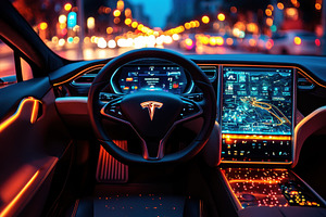 Interior view of an electric vehicle, a Photo by Tanuart