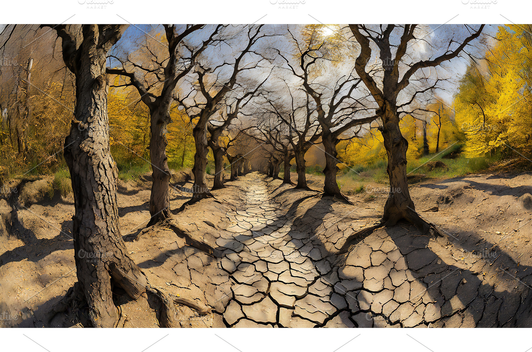 A surreal tree-lined path of cracked, a Nature Photo by Igor Tichonow