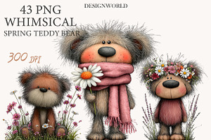 Whimsical spring teddy bear clipart, an Illustration by Designworld