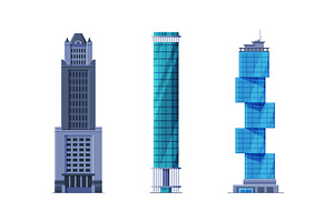 Skyscrapers Facades Set. Modern