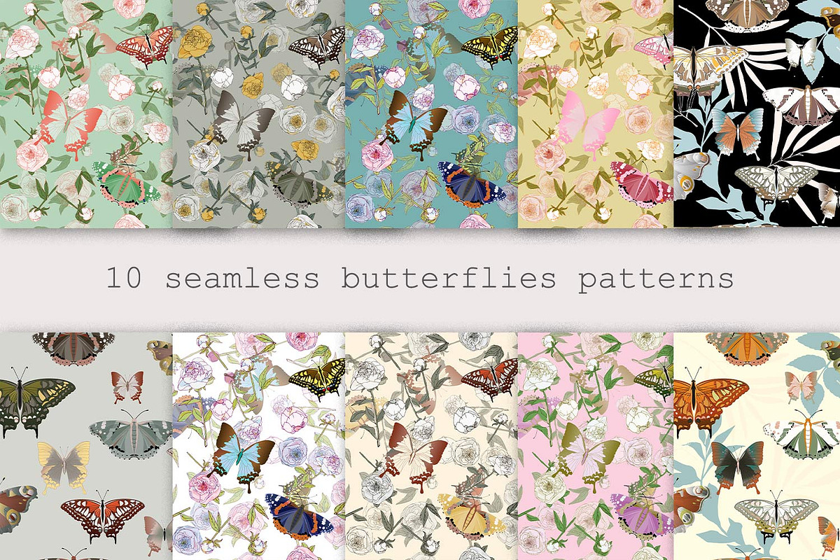 Butterflies seamless vector set, a Pattern Graphic by PatternsBlooming (Photo 1 of 5)