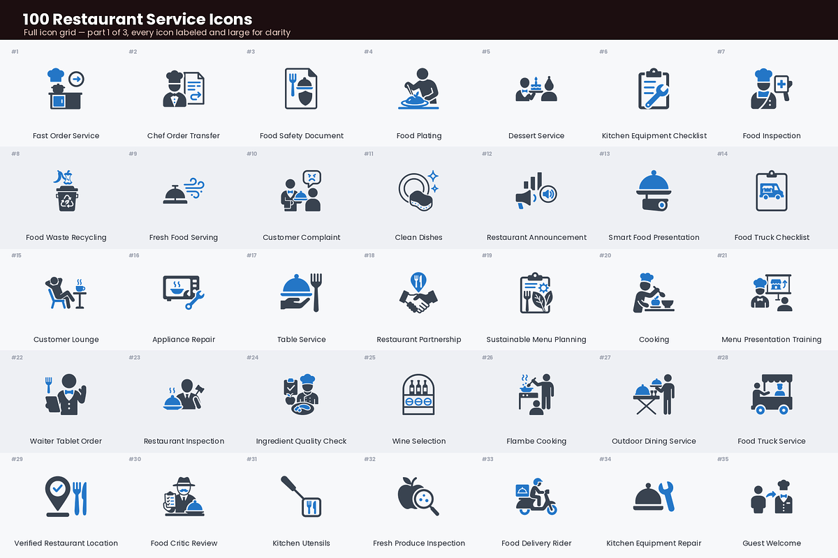 100 Restaurant Service Icons, a Duotone Icon by Symbolic Language (Photo 2 of 5)