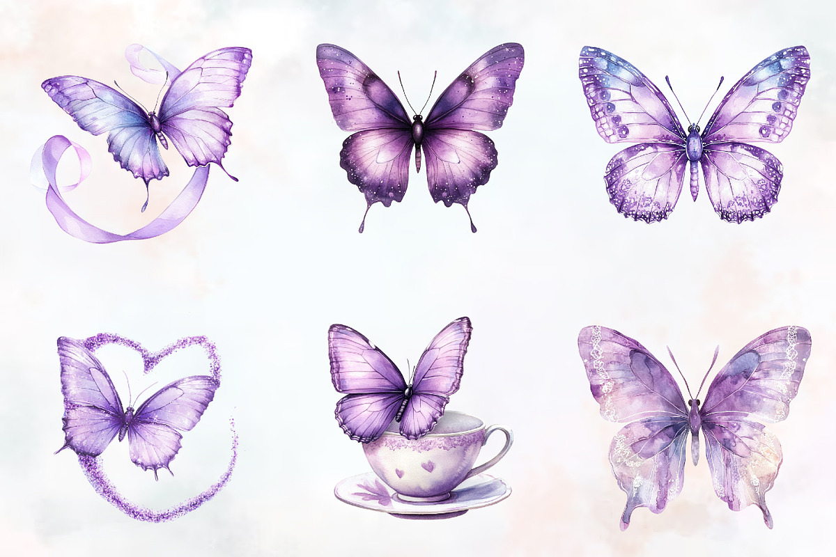 Pastel Purple Butterflies PNG, an Illustration by RobertsArt (Photo 2 of 7)