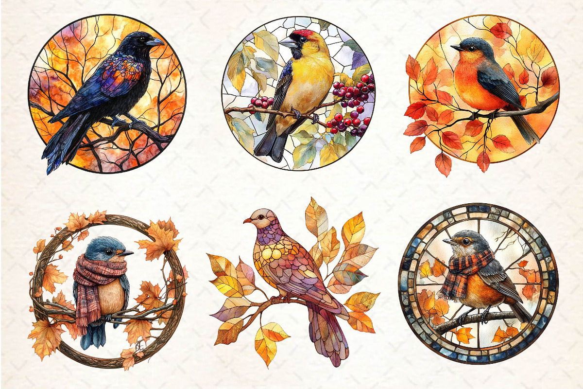 Fall Stained Glass Birds Clipart, an Illustration by Dream Creation (Photo 4 of 6)
