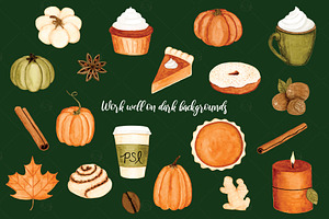 Pumpkin Spice Watercolor Graphics