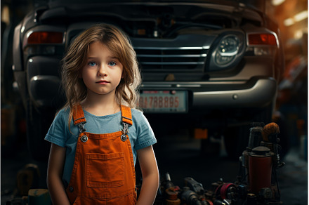 Industrious Car mechanic child girl, a Person Photo by Ylivdesign