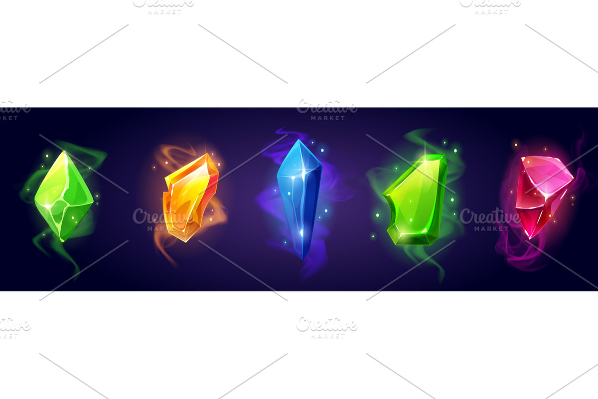 Magic crystal gem set with glowing, an Object Illustration by art PVP - market